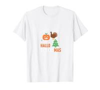 Happy Hallothanksmas Triple Holiday Threat Celebration T-Shirt, Men, White, XXL