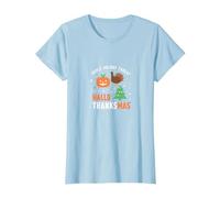 Happy Hallothanksmas Triple Holiday Threat Celebration T-Shirt, Women, Baby Blue, M