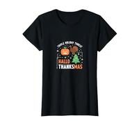 Happy Hallothanksmas Triple Holiday Threat Celebration T-Shirt, Women, Black, L