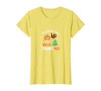 Happy Hallothanksmas Triple Holiday Threat Celebration T-Shirt, Women, Lemon, 3XL