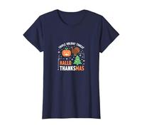 Happy Hallothanksmas Triple Holiday Threat Celebration T-Shirt, Women, Navy, S
