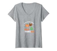 Happy Hallothanksmas Triple Holiday Threat Celebration V-Neck T-Shirt, Women, Heather Grey, L
