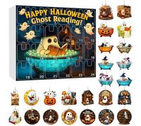 Happy Halloween Advent Calendar,24 Days Halloween Countdown Calendar with 2D Acrylic Ghost Reading Hanging Ornament for Tree Decoration