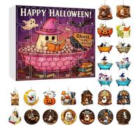 Happy Halloween Advent Calendar,24 Days Halloween Countdown Calendar with 2D Acrylic Ghost Reading Hanging Ornament for Tree Decoration