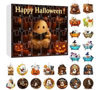 Happy Halloween Advent Calendar,24 Days Halloween Countdown Calendar with 2D Acrylic Ghost Reading Hanging Ornament for Tree Decoration