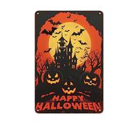 Happy Halloween Aluminum Tin Sign Vintage Haunted House Design Spooky Wall Decor For Home Office Bar And Halloween Parties 8 x12 Inch Retro Tinplate Plaque Sign