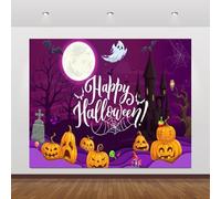 Happy Halloween Backdrop 10x8ft Haunted Castle Graveyard Bats Spider Web Pumpkin Lantern Photography Background for Spooky Party Decorations Banner Photo Booth Studio Props