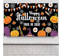 Happy Halloween Backdrop, 70.9x43.3in Scary Photo Backdrop Pumpkin Spider Web Eyeball Pennant Witch Hat Spooky Photography Tapestry Banner Decorations for Halloween Party Supplies Photo Props