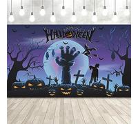 Happy Halloween Backdrop 7x5Ft Horror Night Halloween Party Backdrop Banner Pumpkin Moon Dry Tree Branch Photography Background Photo Studio Props (Purple Moonlight)