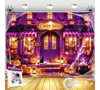 Happy Halloween Backdrop 83 × 59 Inch with Ribbon, Spider Web Kit & 4 Brass Grommets, Double Stitched Halloween Banner for Outside, Halloween Wall Decoration, Party Photo Background