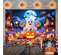 Happy Halloween Backdrop Cute Ghost Pumpkin Candy Party Background (7X5FT)