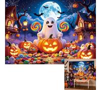 Happy Halloween Backdrop Cute Ghost Pumpkin Candy Party Background (8X6FT)