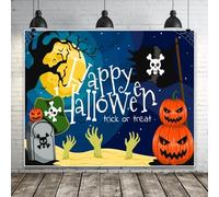 Happy Halloween Backdrop for Photography 10x8ft Halloween Party Banner Background Haunted Full Moon Pumpkin Lanterns Gravestone Scary Party Decorations Studio Supplies