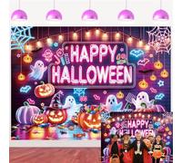 Happy Halloween Backdrop Halloween Glow Party Decorations Background Kid All Hallows' Eve Party Wall Decor Banner Supplies (7x5FT（210x150cm）)