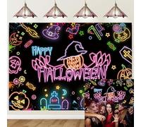 Happy Halloween Backdrop Neon Halloween Spider Web Horror Pumpkin Photography Background for Kids Children Hallowmas Birthday Party Decorations Backdrop (8x6ft(96''x72''))