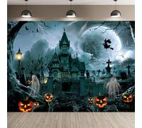 Happy Halloween Backdrop Scary Dark Night Castle Backdroop Horrible Pumpkin Ghost Witch Cemetery Entrance Background Hallowmas Haunted House Party Decorations Background (8X6FT(240x180cm))