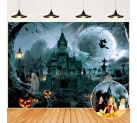 Happy Halloween Backdrop Scary Dark Night Castle Backdroop Horrible Pumpkin Ghost Witch Cemetery Entrance Background Hallowmas Haunted House Party Decorations Background (7X5FT(210X150cm))