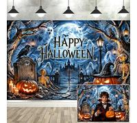 Happy Halloween Backdrop Spooky Graveyard Ghost Skeleton Pumpkin Photography Background for Kids Halloween Party Haunted House Photo Booth Props 10x8ft
