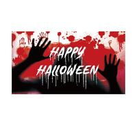 Happy Halloween Background, 5.91x3.28 ft Colorful Polyester Horror Backdrop Scary Banner with Dripping Blood Ghost Shadows Party Back Drop Decorations Wall Supplies for Halloween Party