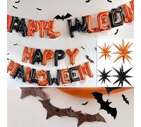 Happy Halloween Balloons Banner 16 Inch 14 Pcs, Happy Halloween Foil Balloons with 3D Bat 22 Inch 6 Pcs Black Orange Star Foil Balloon for Wall Decor Home Outdoor Indoor Birthday Party Decorations