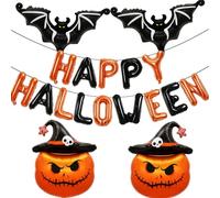 Happy Halloween Banner Set, with Balloon Banner Bat Pumpkin Balloons for Halloween Decorations Outdoor Ghost-themed Birthdays Party Supplies