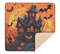 Happy Halloween Bat Black Orange Spooky Haunted House Pumpkin Cute Foldable Baby Activity Play Mat for Indoor Outdoor Comfortable Activity Entertainment Mat for Baby Kids Toddlers