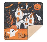 Happy Halloween Bat Black Orange Spooky Haunted House Pumpkin Soft Thick Baby Gym & Activity Mat for Floor Non-Toxic Baby Crawling Mat for Babies Infants Toddlers, 50'' x 50''