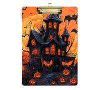 Happy Halloween Bat Haunted House Pumpkin Acrylic Glass clipboard Standard Letter A4 Size Transparent for Student Girls Kids Teacher clipboard Gold 12x9in Tabla para escribir con Clip