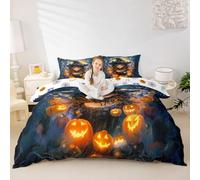 Happy Halloween Bedding Set for Kids Boys Girls Witchcraft Pumpkin Comforter Cover Super King Size Horror Theme Duvet Cover Bedroom Decor Breathable Soft Microfiber Skull Ghost 3Pcs