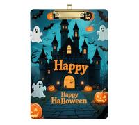 Happy Halloween Black Castle Acrylic auto clipboard Standard Letter A4 Size Acrylic Cute for 5th Grade Classroom Essentials for Teachers Gold 12x9in Tabla para escribir con Clip