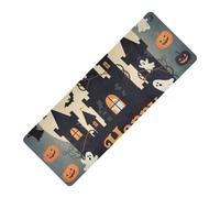 Happy Halloween Black Castle printed yoga mat with strap Thick 1 mm for gym non slip, with bag for carrying tapete para ejercicio 71x26 inches