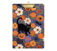 Happy Halloween Black Cat Pumpkin Acrylic Pediatric Nurse clipboards Standard Letter A4 Size Hard Board for First Year Teacher Must Haves Gold 12x9in Tabla para escribir