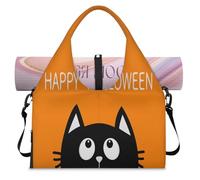 Happy Halloween Black Cat Spider Sports Duffel Bag for Women Men Weekend Overnight Bag with Shoe Compartment Shoulder Tote Luggage Bag for Yoga Gym Travel