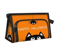 Happy Halloween Black Cat Spider Travel Toiletry Bag for Women Men Girls Boys Multifunctional Makeup Pouch Bag Wash Toiletries Cosmetic Organizer Shower Bag