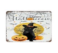 Happy Halloween Black Cat Witch Hat Metal Signs 8x12 Inch Custom Home Indoor Coffee Bar Wall Decorations Garage Signs Animals Illustrations Pagan Goth Wall Art Plaques for Fence