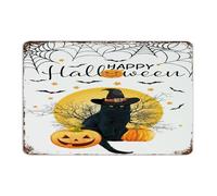 Happy Halloween Black Cat Witch Hat Rustic Metal Signs Outdoor Personalized Bathroom Wall Art Plaques Wicca Wiccan Witchcraft Witch Room Decor Aluminum Tin Signs for Office Pubs Club Living Room 8x12