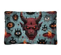 Happy Halloween Black Devil Washable Dog Sleeping Mattress Soft Comfortable Anti-Slip Bottom Dog Crate Pad for Medium/Large Dogs 36" x 24"