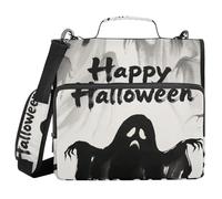 Happy Halloween Black White 3 Rings Organizer Binder with Strap Laege Capacity Zippered Portfolio Suitable for Middle School