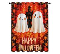 Happy Halloween Blackout Curtains Kids Funny Ghost Castle Eyelet Thermal Insulated Window Drapes for Bedroom Living Room, Width 46" x Drop 72" 2 Panels
