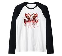 Happy Halloween - Bloody Text - Funny Halloween Party Raglan Baseball Tee