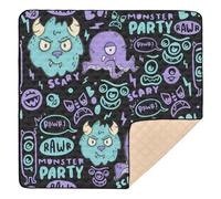 Happy Halloween Blue-Purple Monster Large Stylish Baby Play Mat for Indoor Outdoor Comfortable Kicking Mat for Baby Kids Toddlers Infants, 50'' x 50''