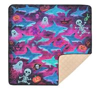 Happy Halloween Blue Shark Skull Soft Thick Baby Playmat for Floor One-Piece Foldable Baby Tummy time Play mat for Babies Infants Toddlers, 50'' x 50''alfombras para jugar