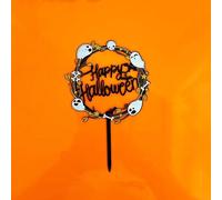 Happy Halloween Cake Topper, Acrylic Cake Sign Decoration with Ghost and Bones Design, Color Printing Party Decoration Sign