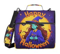 Happy Halloween Cartoon Cute Witch 1.5-Inch 3-Rings School Zipper Binder with Strap Includes Zip Pocket Document Organizer Bag for School and Office