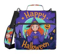 Happy Halloween Cartoon Cute Witch 3 Rings Organizer Binder with Shoulder Strap Laege Capacity School Binders Organizer for Middle School