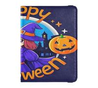 Happy Halloween Cartoon Cute Witch Leather decorative Passport Holder Cover Travel Documents Organizer Protector Passport Wallet Ultra Slim, Happy Halloween cartoon cute witch, One Size