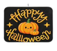 Happy Halloween Cartoon Cute Yellow Pumpkin Dish Mat Absorbent Sink Flat Drying Mat Heat Resistant Matte Kitchen Drainer Gadget Counter Medium 40x45cm