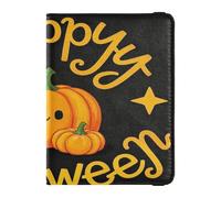 Happy Halloween Cartoon Cute Yellow Pumpkin Leather decorative waterproof passport holder for travel Vaccine Card Holder Cover Combo Passport Case Ultra Slim, Happy Halloween cartoon cute yellow