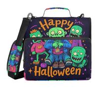 Happy Halloween Cartoon Cute Zombie 1.5 Inch 3 Rings Zipper Binder Organizer with Handle Laege Capacity Document Organizer for Office School