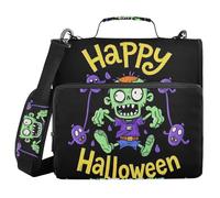 Happy Halloween Cartoon Cute Zombie 1.5-Inch 3-Rings Zipper Binder with Handle and Removable Shoulder Strap Waterproof Portable Portfolio for School and Office